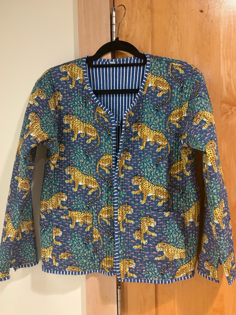 Blue Leopard Print Quilted Jacket